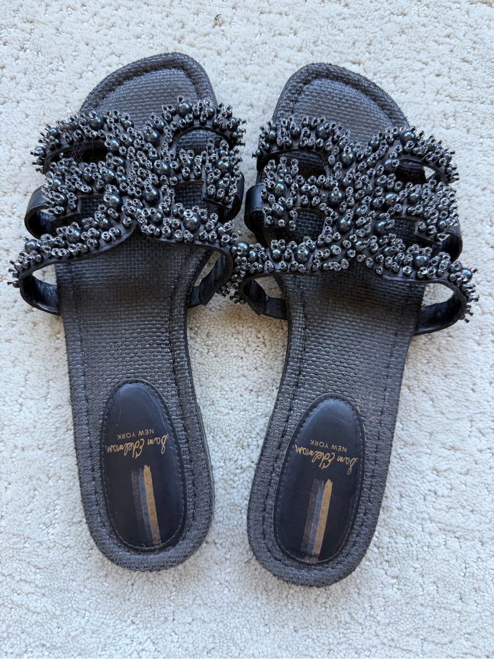 Sam Edelman Black Beaded Loop-Accent Slide Sandals